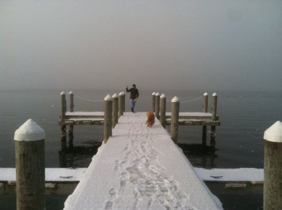 Jack and Daisy on Aurora Inn Dock (photo by David Fernandez; Christmas, 2013)