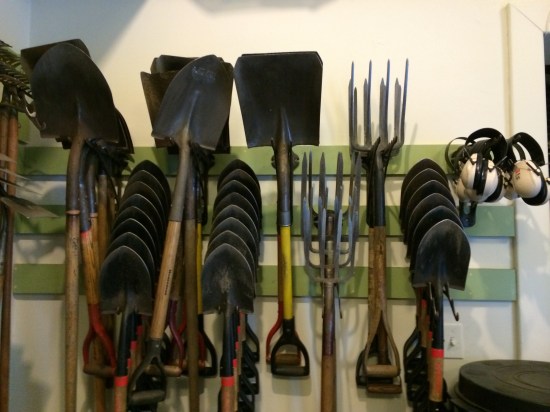 Tools in the Children's Garden house.