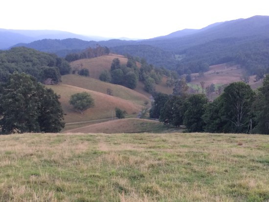 Vinegar Hollow. Stark's Ridge is the farthest bare mountain top (left of center). Back Creek Mountain stretches off on far top right.